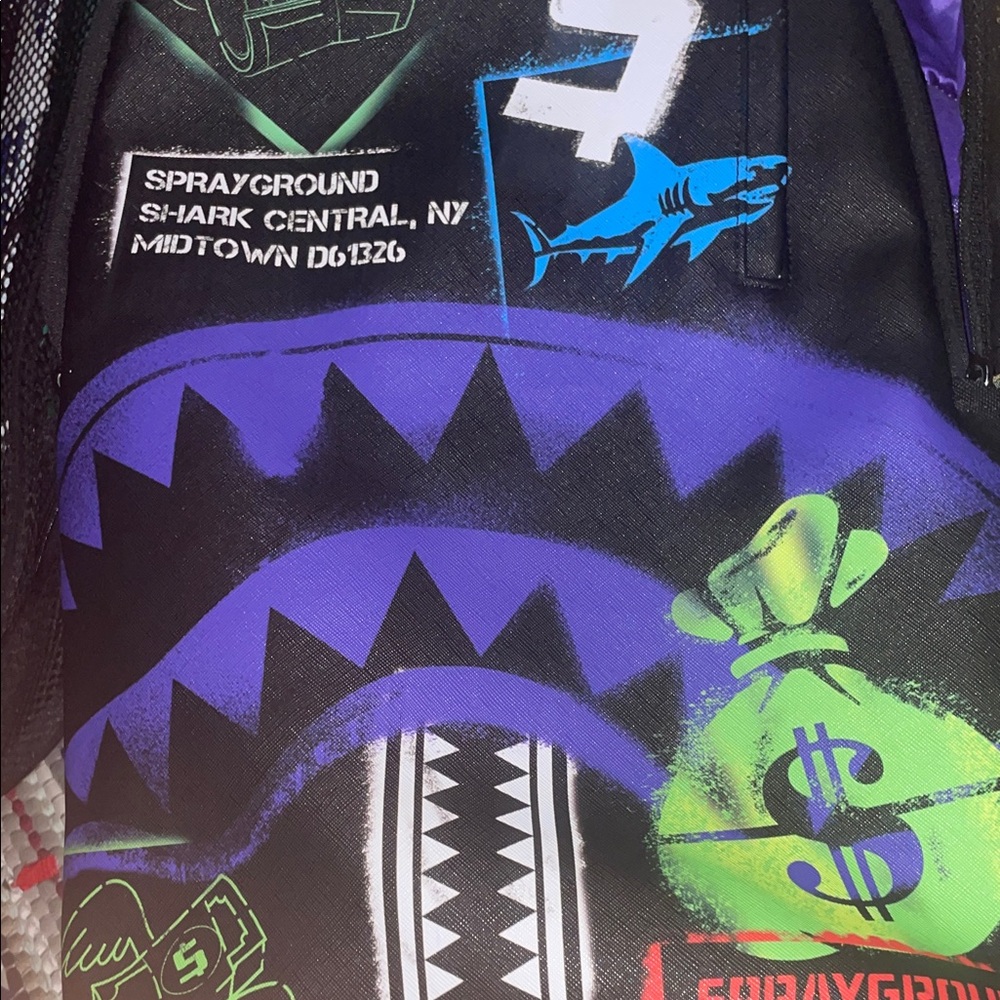 Sprayground Black and Purple Graphic Backpack